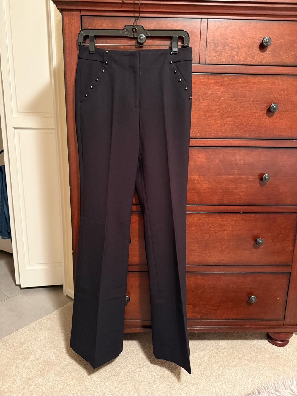 White House Black Market Black Bootcut Trousers with Stud Detail